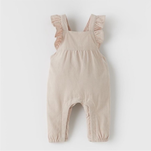 Zara Other - Zara Kids 100% Linen Beige Ruffle Strap Baby Romper Size 3-4 Years